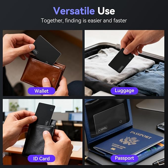 Wallet Tracker Card Air-Tag - Work with Apple Find My (iOS only), 0.07in Slim Tracking Card, IP68 Waterproof Bluetooth Tracker Finder, Apple MFi Certified, Item Locator for Luggage, Passports, Purse