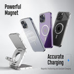 KU XIU Fast Wireless Charger, Magnetic Foldable 3 in 1 Charging Station for iPhone 17/16/15/14/13/12 Pro/Plus/Pro Max, 5W Portable Charger for Apple Watch9/8/7/6/5/4/SE, for Airpods