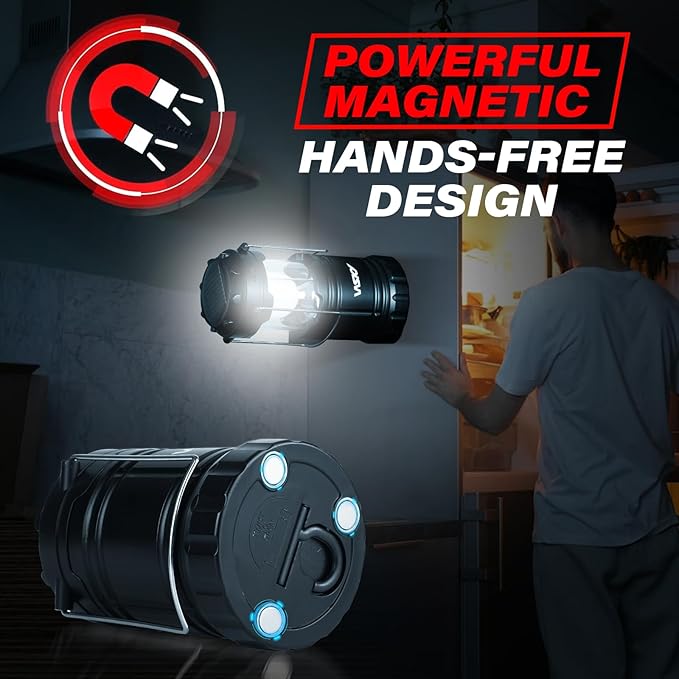 Wsky Solar Camping Lantern 4-Pack - Rechargeable LED Lights, Magnetic Base & Foldable Hanging Hook- Collapsible Lamp Battery Powered Perfect for Power Outages, Hiking, Campsites, Emergencies