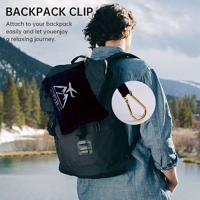 Travel Blanket and Pillow-2-in-1, Ultra-Soft&Compact, One-Piece Airplane Blanket with Hand Luggage Belt and Backpack Clip,Travelers Accessories Gifts, 61x43 Inches（Navy）