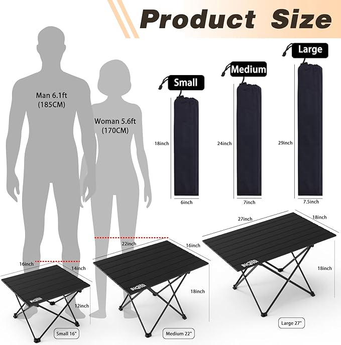 Folding Camping Table, Ultralight Aluminum Folding Beach Table with Carry Bag, Portable Camping Table Foldable for Outdoor Cooking, Camping, Picnic, Travel (Black Medium 22")