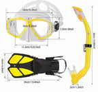 Kids Mask Fins Snorkel Set Snorkeling Packages, with Diving Mask, Snorkel, Adjustable Swim Fins, Mesh Bag, Anti-Fog Anti-Leak Snorkeling Gear for Kids for Snorkeling Swimming Diving