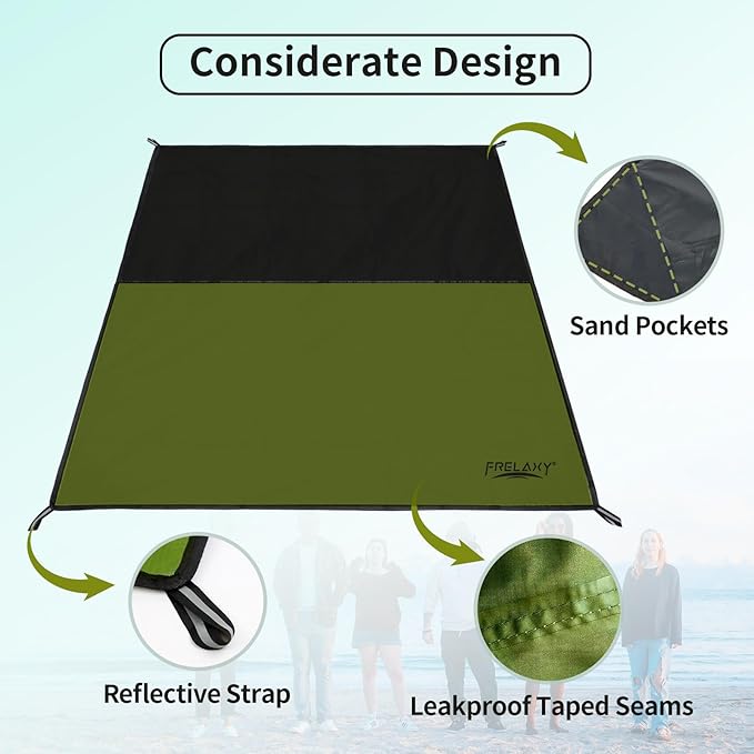 Frelaxy Pocket Picnic Blanket, Waterproof Sandproof Beach Mat, Compact Camping Tarp for Festivals, Hiking, Travel, Outdoor Recreation