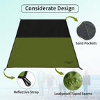 Frelaxy Pocket Picnic Blanket, Waterproof Sandproof Beach Mat, Compact Camping Tarp for Festivals, Hiking, Travel, Outdoor Recreation (Army Green, 28'' x 47'')