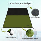 Frelaxy Pocket Picnic Blanket, Waterproof Sandproof Beach Mat, Compact Camping Tarp for Festivals, Hiking, Travel, Outdoor Recreation (Army Green, 57'' x 71'')