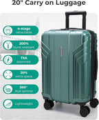 BAGSMART Expandable Carry On Luggage 22x14x9 Airline Approved, 1OO% PC Lightweight Hard Shell Suitcase, 20 Inch Travel Luggage with Spinner Wheels,Carry on Olive Green