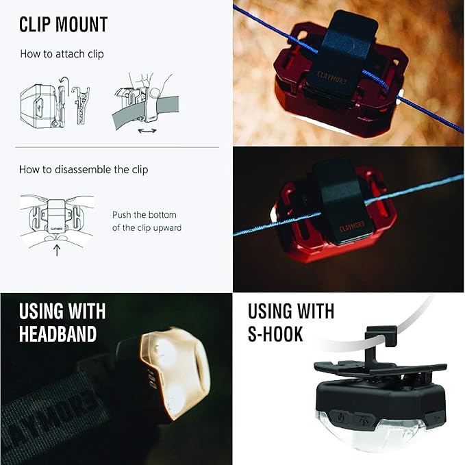 Claymore HEADY2 Black Rechargeable Wearable Light – 350 Lumens Headlamp 3 Light Modes USB-C Rechargeable IP54 Water-Resistant Up to 40 Hrs Runtime for Camping, Running, Outdoor
