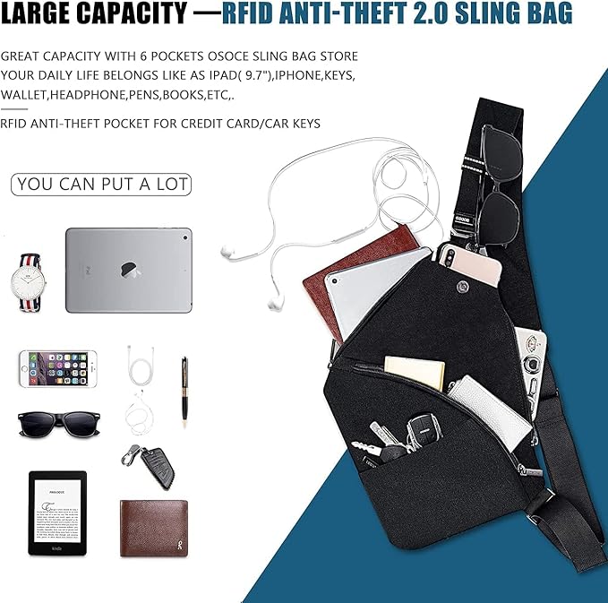 Travel Sling Bag with RFID Pocket, Anti Theft Crossbody Bag for Women Men Casual Chest Outdoor Shoulder Hiking Bag