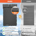 KingCamp Sleeping Pad for Camping, Ultralight Connectable Inflatable Sleeping Pad Camping Mattress with 6.3" Built-in Pillow & Foot Pump for Backpacking Hiking Tent Cot