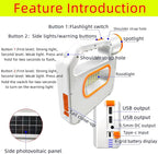 Portable Solar Flashlight LED Spotlight Side Floodlight Camping Lantern Emergency Household Lighting Rechargeable Via USB-C Interface Power Outage Emergency Light for Outdoor Hurricane