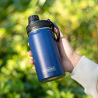 koodee Small Water Bottle 12 oz Stainless Steel Triple Wall Vacuum Insulated Wide Mouth Bottle with Leakproof Spout Lid (Navy)