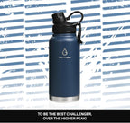 Sports Water Bottle 24/32/40/64Oz with Straw Lid Dustproof, 3 Lids, Vacuum Insulated Stainless Steel, Simple Thermo Flask, Modern Double Wall Hydro Metal Canteen- 32 Oz Navy Blue