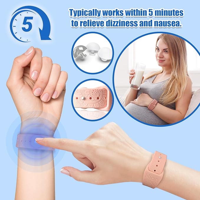 Hion Motion Sickness Bracelets Sea Sickness Wristbands for Motion Sickness/Morning Sickness/Pregnancy Nausea Anti Nausea Wristband Acupressure Nausea Bands Motion Sickness Bands（2Pairs-Bule+Beryl）