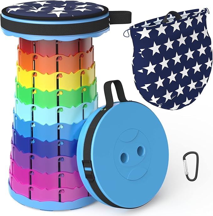 ALEVMOOM Portable Telescoping Collapsible Stool with Cushion & Bag, Retractable Folding Stool for Adults, Lightweight But Sturdy Capacity 440 lbs for Camping Fishing Hiking BBQ