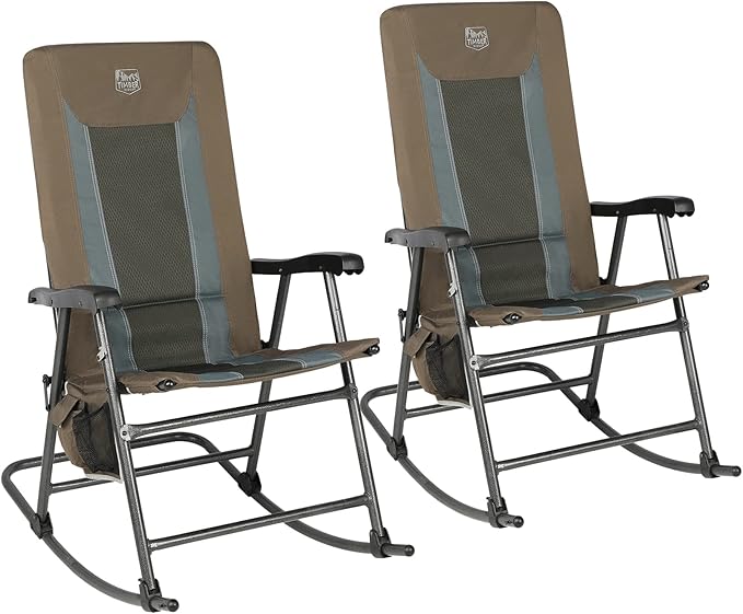 TIMBER RIDGE Foldable Padded Rocking Chair Set of 2 for Outdoor, High Back and Heavy Duty, Portable for Camping, Patio, Lawn, Garden, Yard or Balcony, Supports 300lbs, Brown