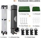 EAGLE PEAK Pop Up Canopy Tent with 1 Sidewall, Easy Setup Event Tent, Outdoor Sun Shade, Wheeled Carry Bag, Stakes and Guy Ropes, Instant Canopy 12x12, Green
