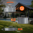 Onlyfire 10pcs Camping Cookware Mess Kit, Non-Stick Lightweight Pot Pan Kettle Set with Plates Forks Knives Spoons for Camping, Backpacking, Outdoor Cooking and Picnic CT603