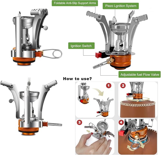 Camping Cookware Mess Kit, Stainless Steel Camping Cooking Set, Backpacking Cooking Set Backpacking Gear with Mini Stove for Camping,Backpacking,Picnic, Hiking