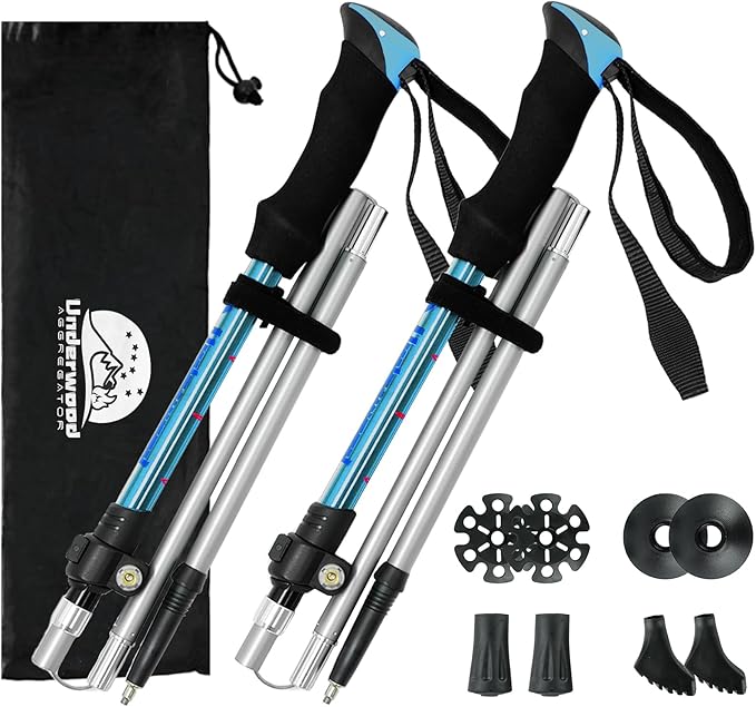 Trekking Poles Collapsible Hiking Poles - 2 Pack Aluminum Hiking Sticks, Lightweight Walking Sticks for Seniors, Men, Women Balance, Tri-Fold Walking Poles for Backpacking by Underwood Aggregator