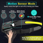 FBKK LED Headlamp Rechargeable, 230°Wide Beam Headlight with Motion Sensor, Waterproof Lightweight Head Lamp Flashlight for Camping, Hiking, Running, Outdoor for Adults and Kids