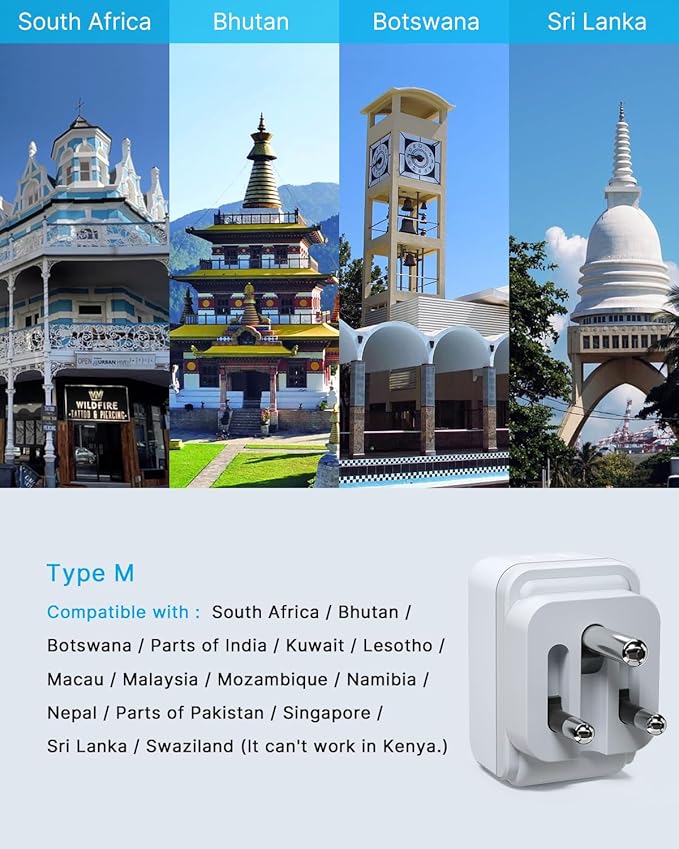 1 Pack South Africa Plug Adapter, VINTAR Foldable Type M Adapter for South Africa with 2 AC Outlets 3 USB Ports(2 USB C), Africa Travel Essentials for US to South Africa Namibia Nepal Malaysi