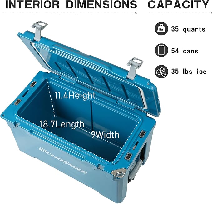 EchoSmile 25/30/35/40/60/75 Quart Rotomolded Cooler, Built to Stand up to The Rigors of The Journey