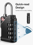 Puroma 6 Pack TSA Approved Luggage Locks, Black 4 Digit Resettable Travel Combination Code Lock with Zinc Alloy Body for Suitcase, Backpack, Laptop Bag, Gym Locker, Toolbox