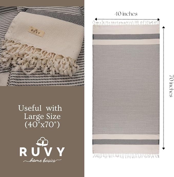 Ruvy Home Basics 2 Pack Turkish Beach Towels – Oversized Quick-Dry Bath Towels (40 x 72 Inches) – 100% Cotton Large Towels for Pool, Yoga, Travel, Camping Essentials, and Bathroom Decor - Light Grey