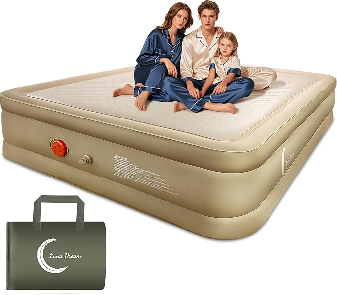 King Air Mattress with USB Rechargeable Built-in Pump, Wireless Inflatable Airbed, FlexWeave Tech for 1100 lbs Enhanced Support, Portable for Home & Camping, Leak Proof Design, Carry Bag