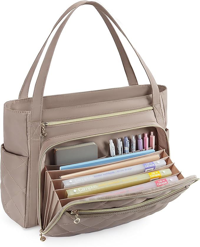 BAGSMART Teacher Tote Bag for Women 15.6in Quilted with Insulated Pocket & Nurse Bag Features (Brown)