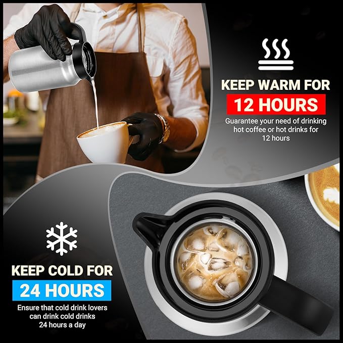 51Oz Thermal Coffee Carafes For Keeping Hot/Cold, Stainless Steel Coffee Carafe, Dustproof Insulated Water Carafe for Party/Home,Silver