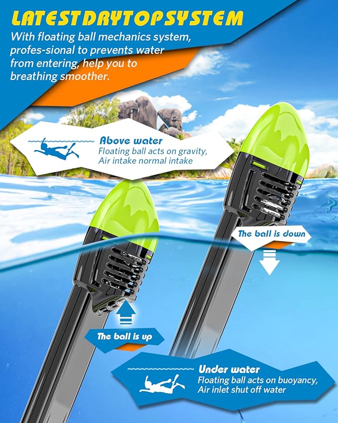 QingSong Full Face Snorkel Mask for Adults, Snorkeling Gear with Camera Mount, 180 Degree Panoramic View Snorkel Set Anti-Fog Anti-Leak