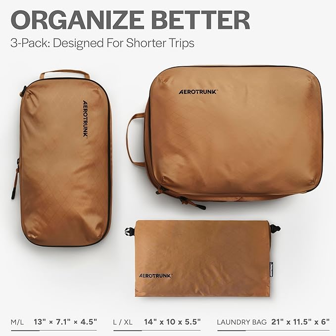 Ultralight Compression Packing Cubes - Lightweight Travel Organizers for Suitcases and Luggage (3-Pack, Mocha)