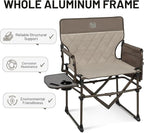 TIMBER RIDGE Aluminum Camping Directors Chair with Side Table Pocket, Portable Folding Chair, Heavy Duty Lawn Chair for Fishing Trip Picnic Concert Outdoor 400lbs, Tan 2 Pack