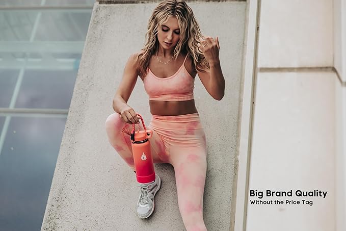 HYDRO CELL Stainless Steel Insulated Water Bottle with Straw - For Cold & Hot Drinks - Metal Vacuum Flask with Screw Cap and Modern Leakproof Sport Thermos for Adults (Coral/Punch 32oz)