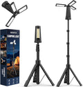 Rechargeable Camping Light with Stand, 15000 mAh Cordless Work Light with 3 LED Lamp Heads, 5500 Lumens Dimmable Camping Essentials Gear Emergency Flashlight with 86" Detachable Tripod, Black