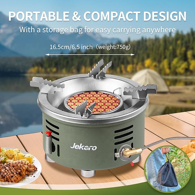 Camping Stove with Infrared Burner, Single Burner Propane Stove Adjustable Flame Control Wind-Resistant Portable Gas Cooker for Camping Hiking Outdoor Cooking
