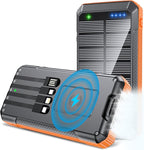 Power Bank Wireless Charger 52800mAh Built in 4 Cables 7 Outputs 22.5W Fast Charging Power Bank for All Mobile Devices 4Inputs Solar Portable Charger with Dual Flashlights (Orange)