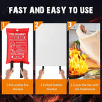 Moukeren Fire Blanket Fire Emergency Blankets for Home Kitchen, Survival Safety Flame Suppression Blanket Fiberglass Fireproof Blanket Flame Retardant Blanket for Fireplace Car Office Camping