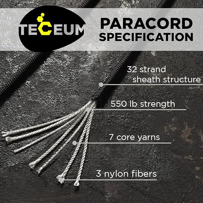 TECEUM 5/32" Paracord Rope 1000 – 1000ft / 200ft / 100ft / 50ft – Tactical Parachute Cord 4mm – 45+ Colors – Nylon String for Survival & Camping Gear – Stripe Cord for Survival – Utility Rope