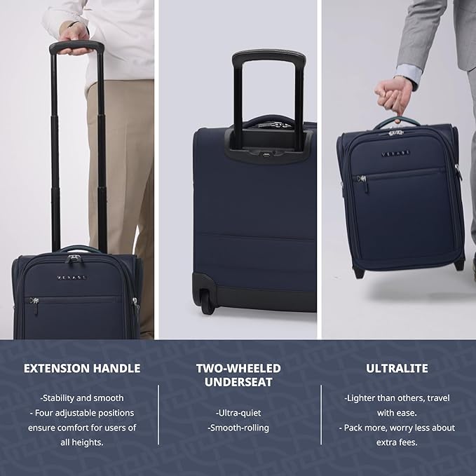 Verage Carry On Underseat Luggage with 2 Wheels & USB Port, 16 Inch Wheeled Spinner Bag Carry-on Luggages for Airlines, Lightweight Suitcase Men Women, Pilots and Crew