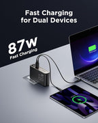PISEN Wall Charger Power Bank - 87W 2-in-1 Hybrid Charger, 10000mAh GaN USB-C Portable Charger with Wall Plug, 87W Hybrid Charger Power Bank with Wall Plug for iPhone, iPad, MacBook, Samsung, Laptops