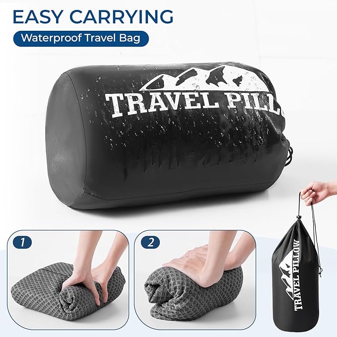 Travel Pillow Memory Foam Pillows, Ergonomic Wave Cervical Neck Pillow for Neck Pain Relief, Compressible Medium Firm Side Sleeper Pillow, Ideal for Camping, Office, Home & Bed (Dark Grey, L)