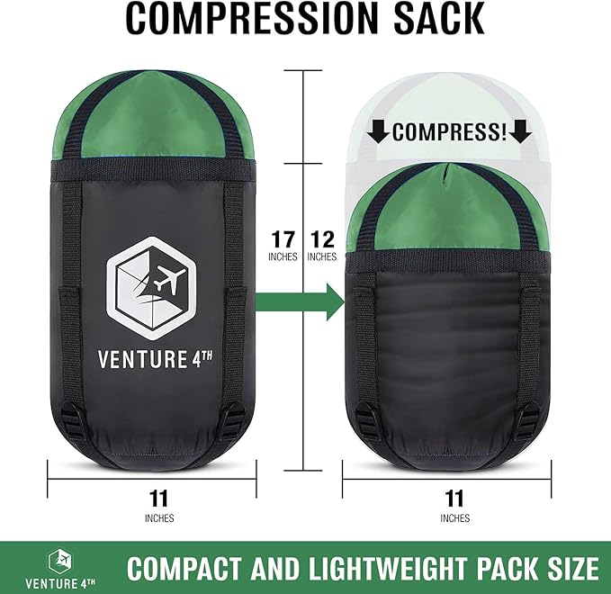 VENTURE 4TH Backpacking Sleeping Bag – XXL, Double and Single Sizes - Lightweight Warm & Cold Weather Sleeping Bags for Adults, Kids & Couples – Ideal for Hiking, Camping & Outdoor Adventures