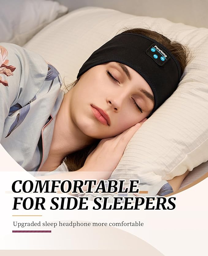 Perytong Sleep Headphones Wireless, Bluetooth Sports Headband Headphones with Ultra-Thin HD Stereo Speakers Perfect for Sleeping,Workout,Jogging,Yoga,Insomnia, Air Travel, Meditation (DeepBlack)