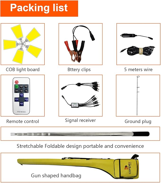 CONPEX Altra LED Telescoping Camping Lights, Portable Led Outdoor Camp Lighting with Remote & Manual Control Stand DC12V Outdoor Camp Light Telescopic Pole Fishing Light at Night