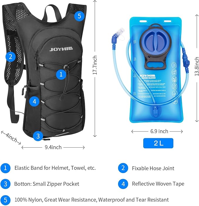 JOYHILL TPU Hydration Bladder,1.5L 2L 3L Water Bladder for Hiking Backpack BPA Free Leak Proof Hydration Pack