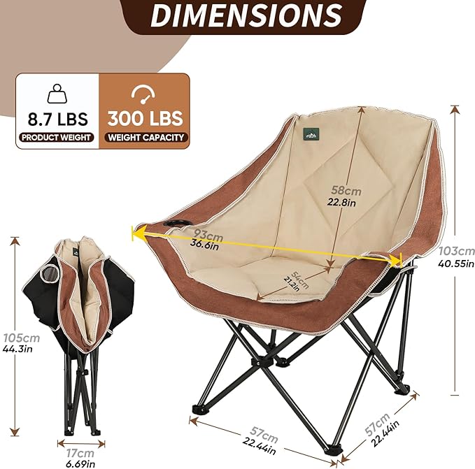 Northroad 2 Pack Oversized Camping Chair,Outdoor Padded Folding Lawn Chair w/Cup Holder,Carry Bag for Beach, Hiking, and Picnics,Heavy-Duty 300-lbs Capacity, Moca&Cream