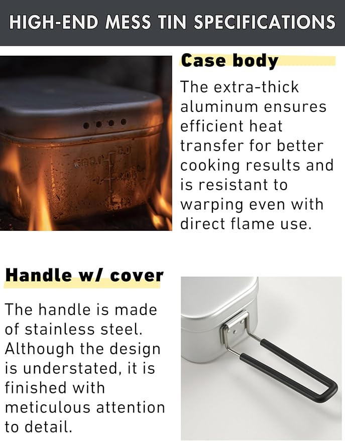 CAMPINGMOON Mess Tin 0.65L Aluminium Camping Cookware Extreme Thick S-1609