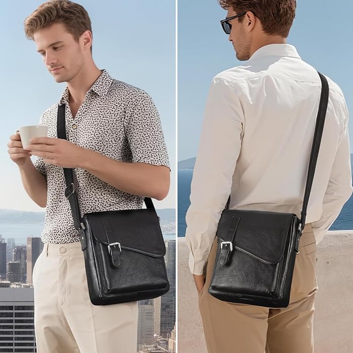 Augus Men's Leather Messenger Bag Shoulder Crossbody Backpack Bags Purse for Women Vintage Anti-Theft Waterproof Casual